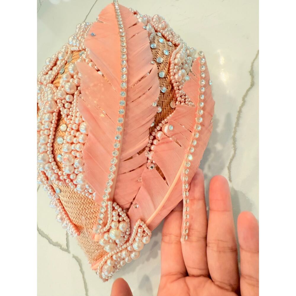 George Zamau'l‎ Couture | Rare Vintage 1940s Pink Felt Rhinestone Feather Hat - Picture 7 of 8